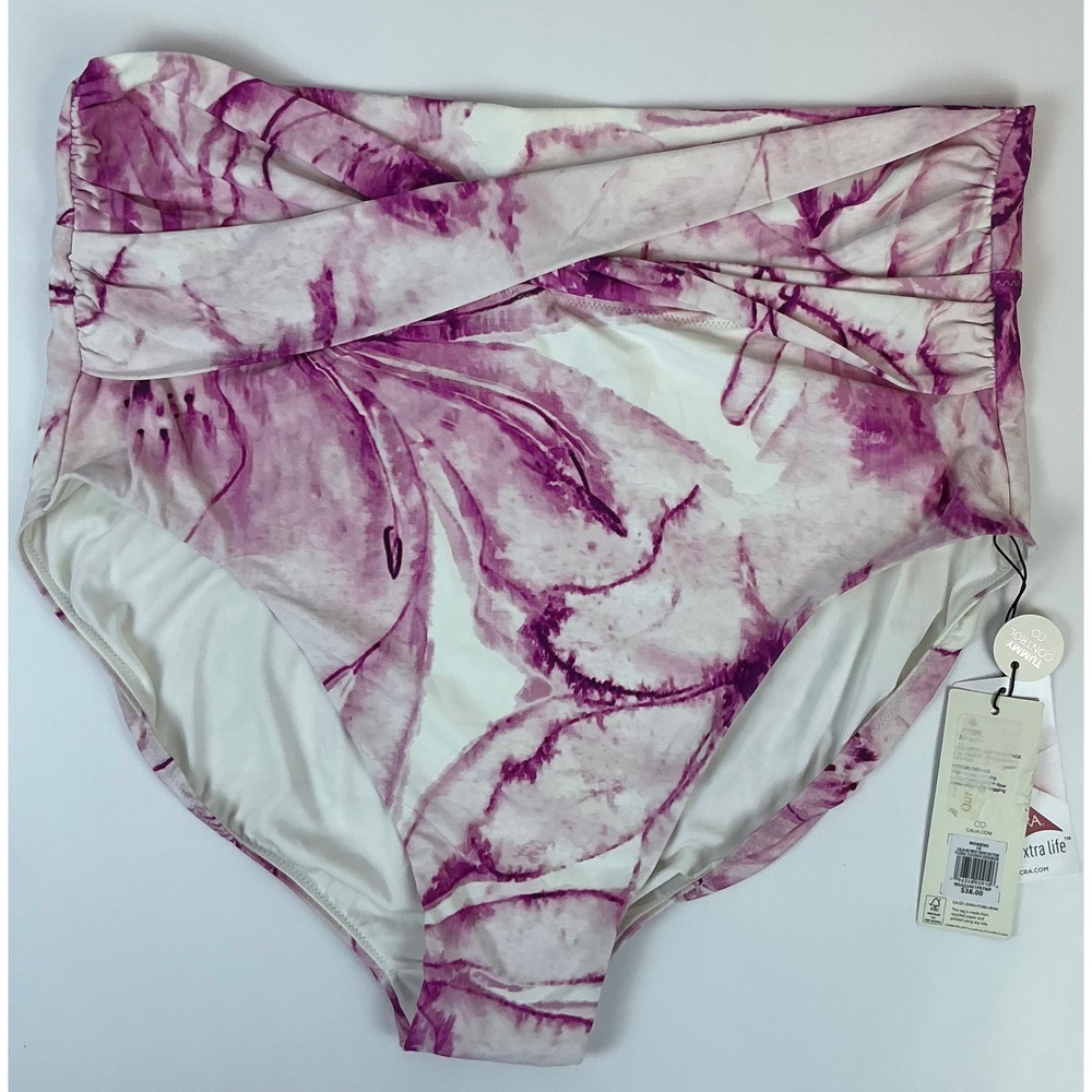 Calia High Rise Bikini Bottom 1X Pink Floral Tummy‎ Control Swim NWT